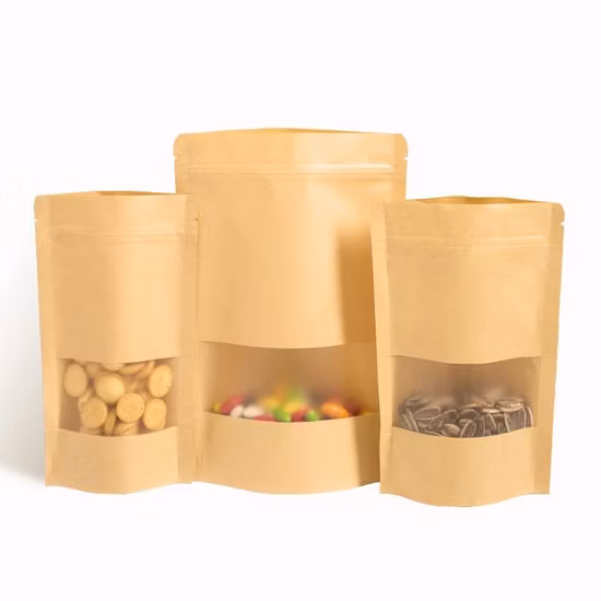 Bolsa de embalagem biodegradável com zíper personalizado, bolsa de papel kraft à prova d'água com zíper para grãos de café, chá, alimentos para animais de estimação