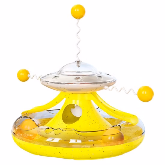 Dispensador de comida para gato, brinquedo divertido para animais de estimação, com pista circular, plataforma giratória móvel